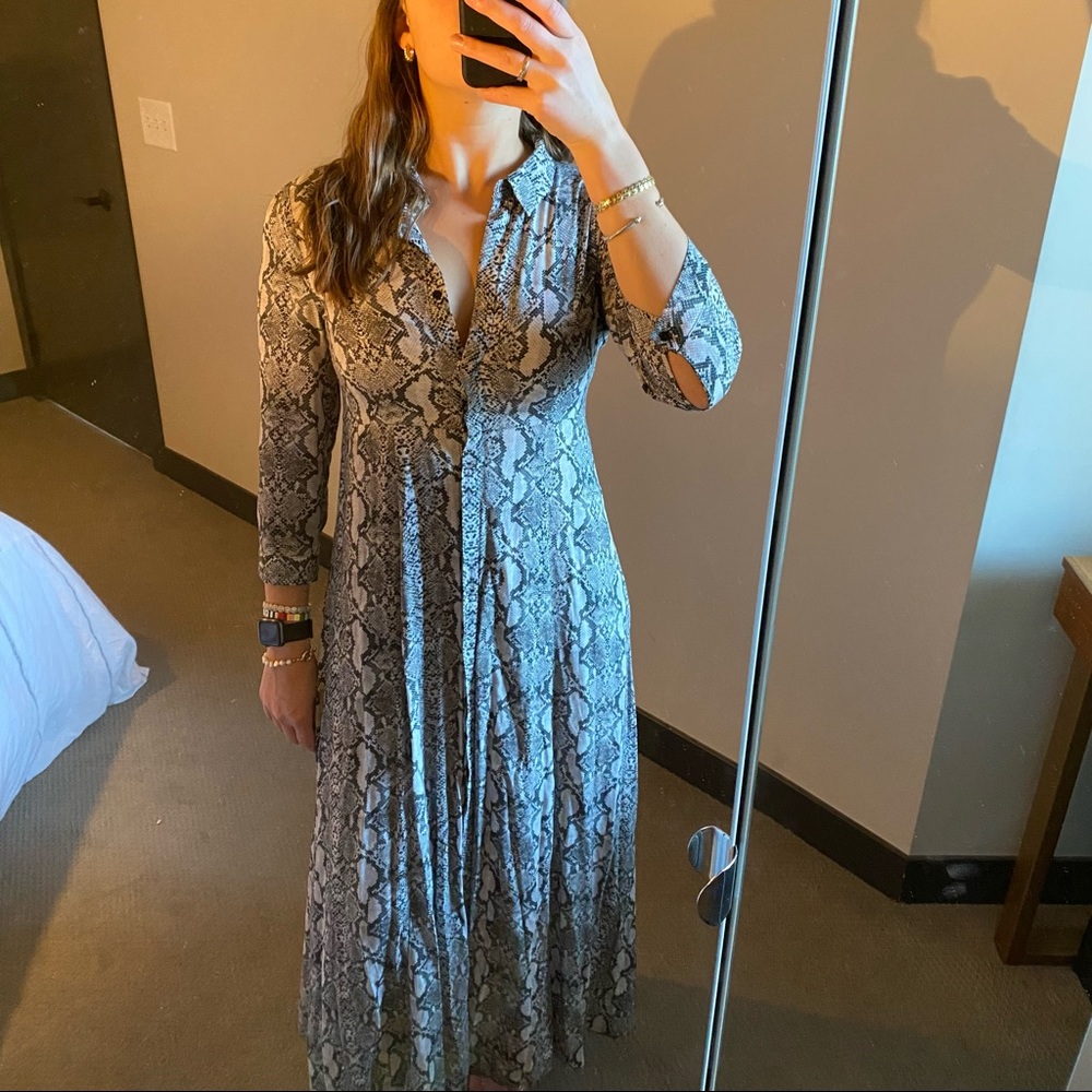Zara snakeskin patterned maxi dress with pockets